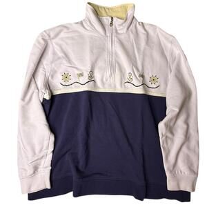 White Navy BonWorth Quarter Zip Pullover Size S Petite